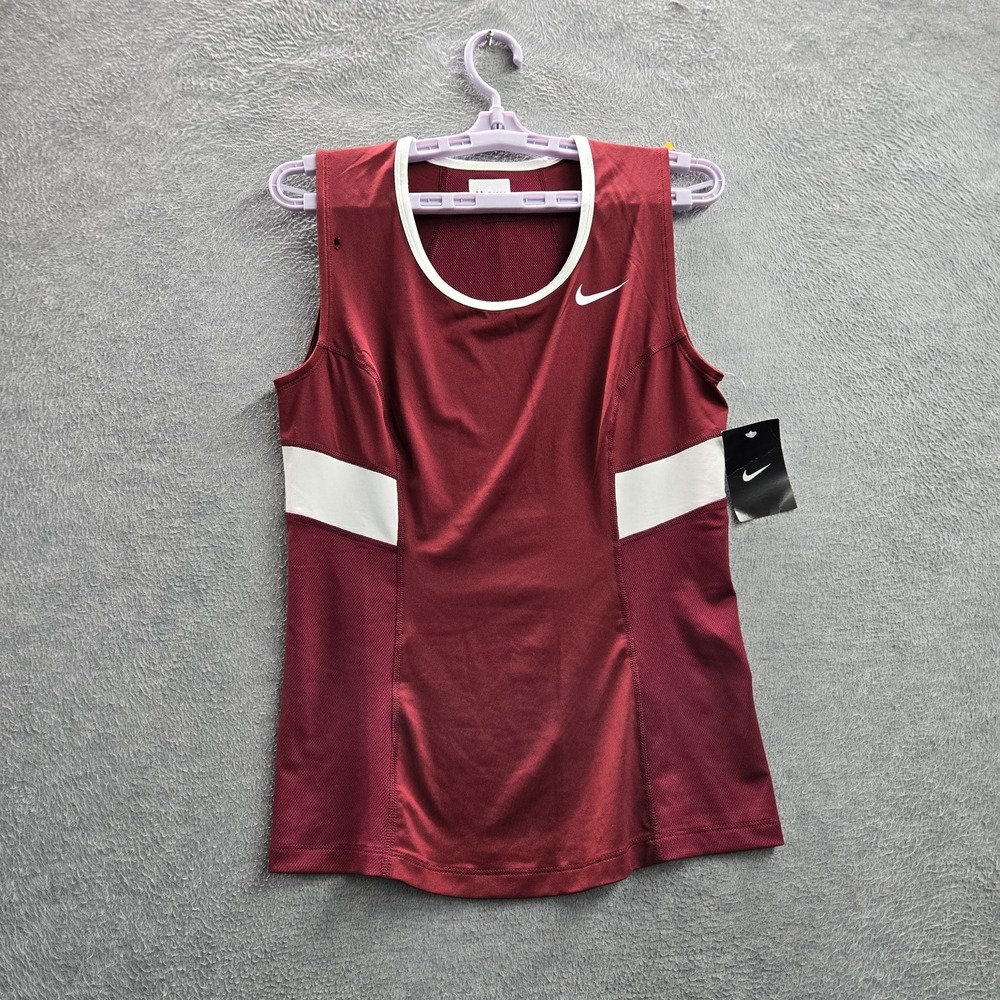 Nike Women Tank Top S Maroon Colorblock Team Power Logo Dri-Fit Scoop Neck READ